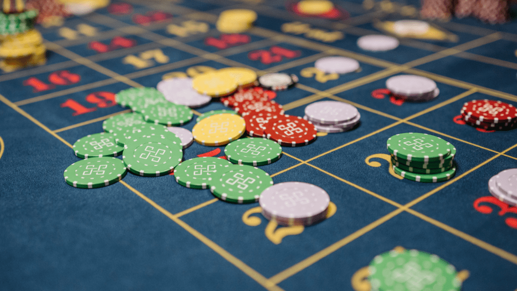 Roulette and chips on the casino table  